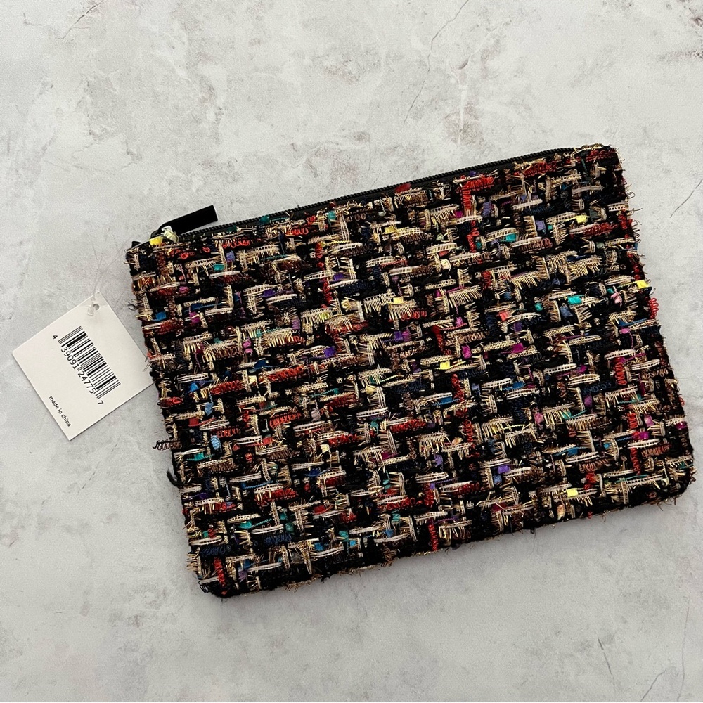 NWT Nordstrom Tweed Beauty Makeup Cosmetic Bag Zipper Pouch Case